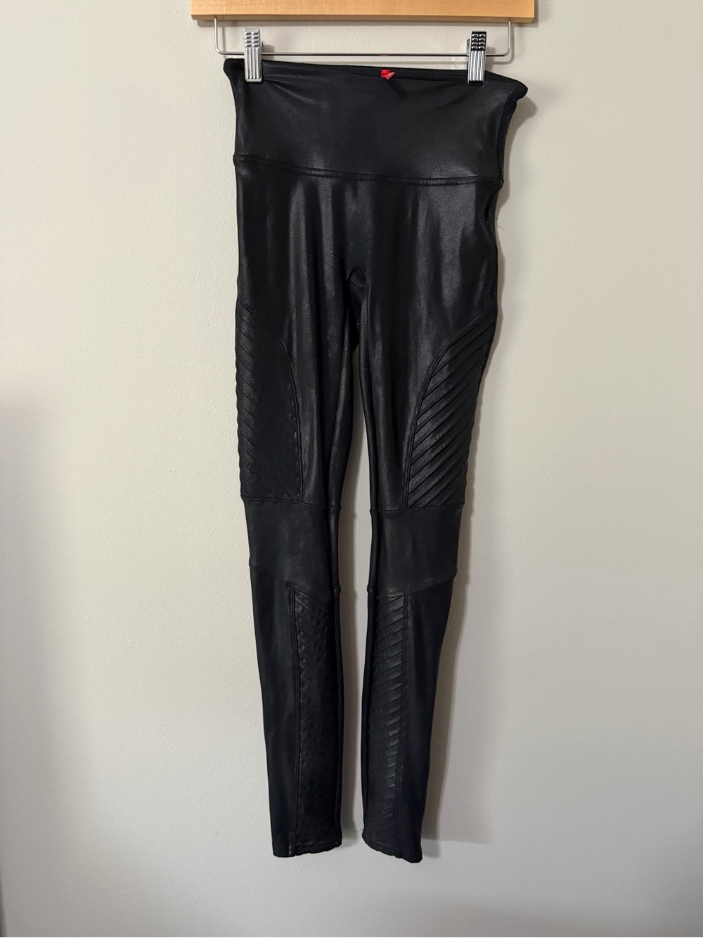 SPANX Black Faux Leather High-Waist Moto Leggings Size Small